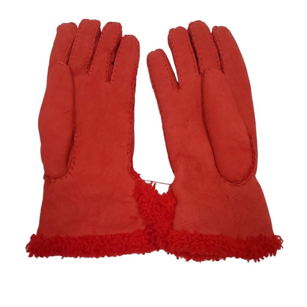 New Vintage Red Lamb Skin Leather Winter Gloves W/ Button Detail Fully Lined